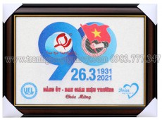 Tranh Gạo Màu Logo Đoàn TNCS HCM & ĐH Kinh Tế - Luật 40 x 60 cm